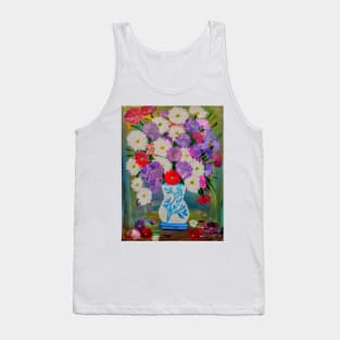 abstract carnations in a white vase with turquoise flowers on it . Tank Top